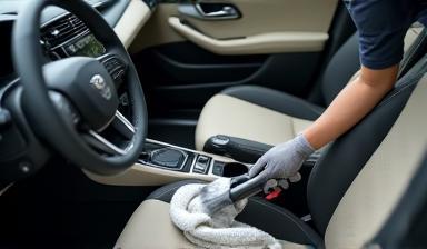 Technician cleaning car interiors thoroughly
